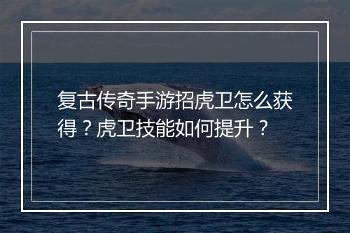 复古传奇手游招虎卫怎么获得？虎卫技能如何提升？