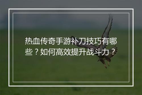 热血传奇手游补刀技巧有哪些？如何高效提升战斗力？