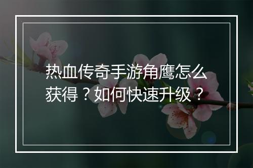 热血传奇手游角鹰怎么获得？如何快速升级？