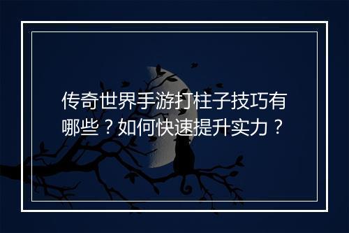 传奇世界手游打柱子技巧有哪些？如何快速提升实力？