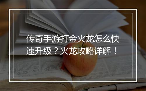 传奇手游打金火龙怎么快速升级？火龙攻略详解！