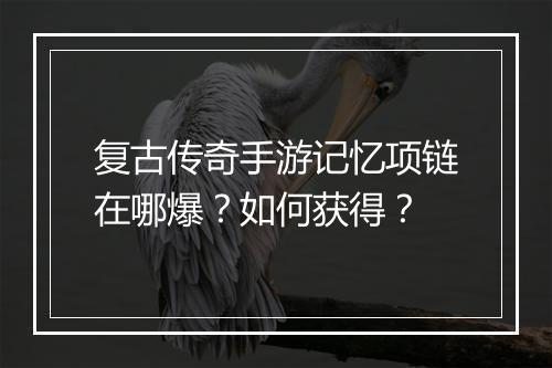 复古传奇手游记忆项链在哪爆？如何获得？