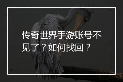 传奇世界手游账号不见了？如何找回？