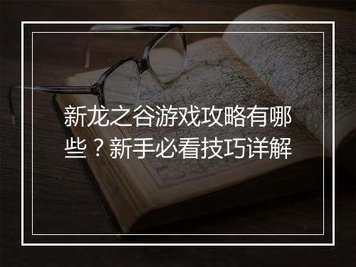新龙之谷游戏攻略有哪些？新手必看技巧详解