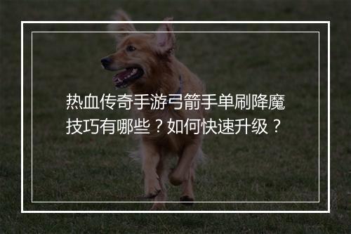 热血传奇手游弓箭手单刷降魔技巧有哪些？如何快速升级？