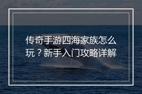 传奇手游四海家族怎么玩？新手入门攻略详解