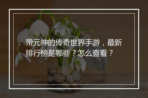 带元神的传奇世界手游，最新排行榜是哪些？怎么查看？