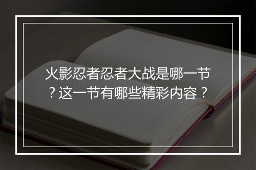 火影忍者忍者大战是哪一节？这一节有哪些精彩内容？