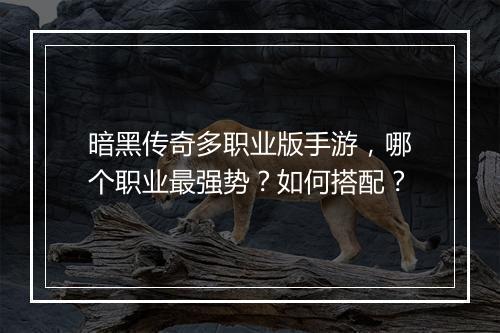 暗黑传奇多职业版手游，哪个职业最强势？如何搭配？