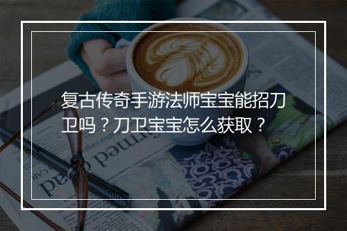 复古传奇手游法师宝宝能招刀卫吗？刀卫宝宝怎么获取？