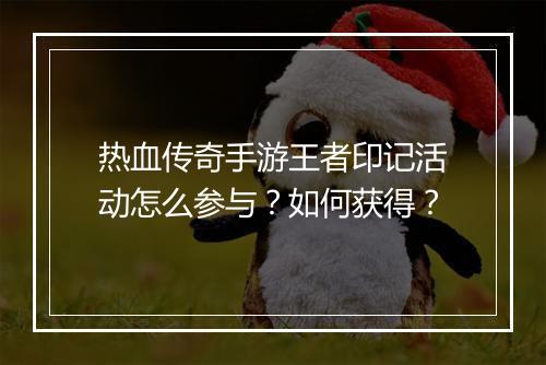 热血传奇手游王者印记活动怎么参与？如何获得？