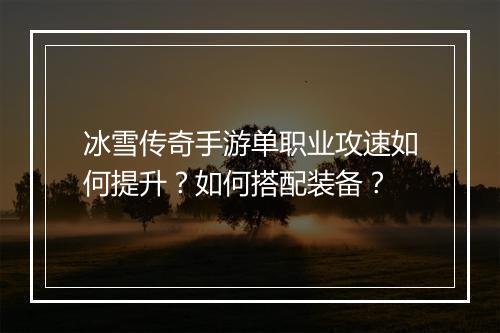 冰雪传奇手游单职业攻速如何提升？如何搭配装备？