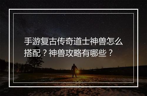 手游复古传奇道士神兽怎么搭配？神兽攻略有哪些？