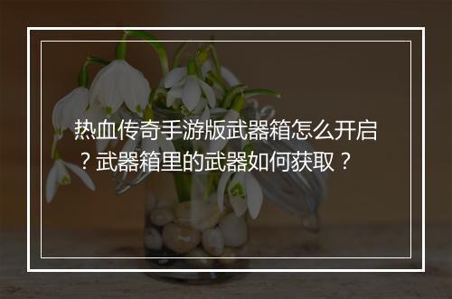 热血传奇手游版武器箱怎么开启？武器箱里的武器如何获取？