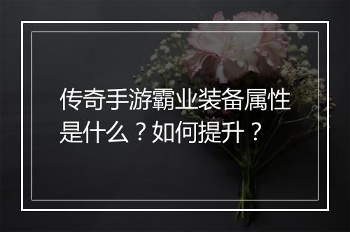 传奇手游霸业装备属性是什么？如何提升？