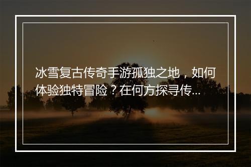 冰雪复古传奇手游孤独之地，如何体验独特冒险？在何方探寻传奇宝藏？