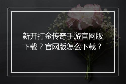 新开打金传奇手游官网版下载？官网版怎么下载？