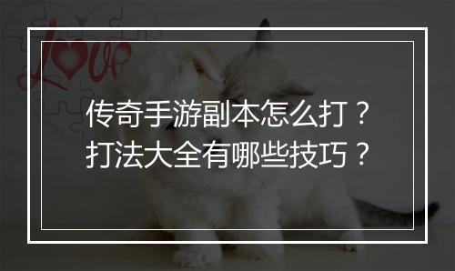 传奇手游副本怎么打？打法大全有哪些技巧？