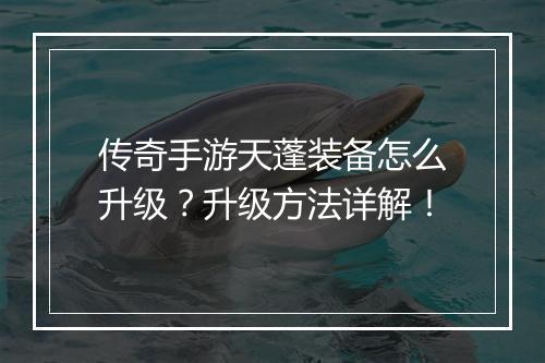 传奇手游天蓬装备怎么升级？升级方法详解！