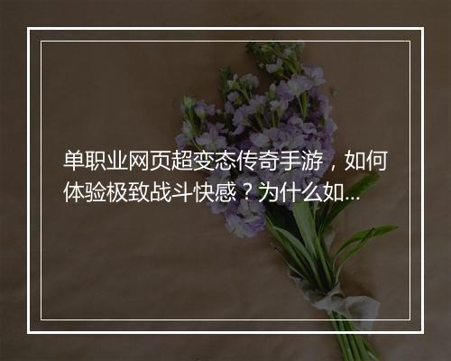 单职业网页超变态传奇手游，如何体验极致战斗快感？为什么如此火爆？