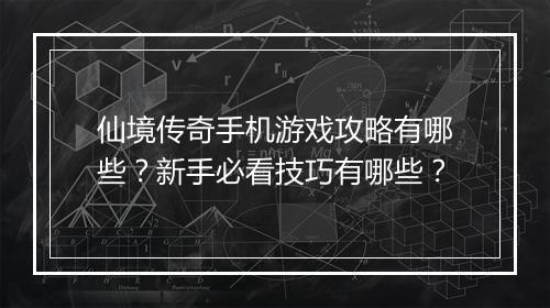 仙境传奇手机游戏攻略有哪些？新手必看技巧有哪些？
