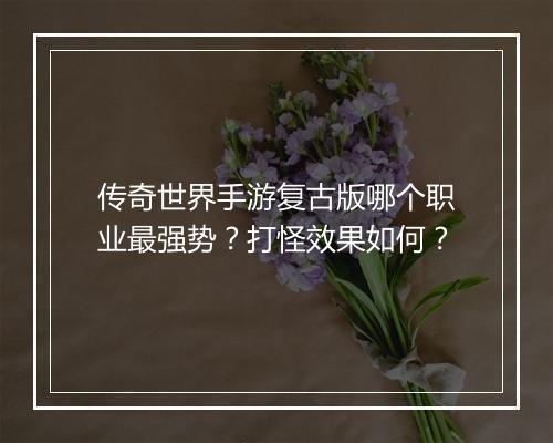 传奇世界手游复古版哪个职业最强势？打怪效果如何？