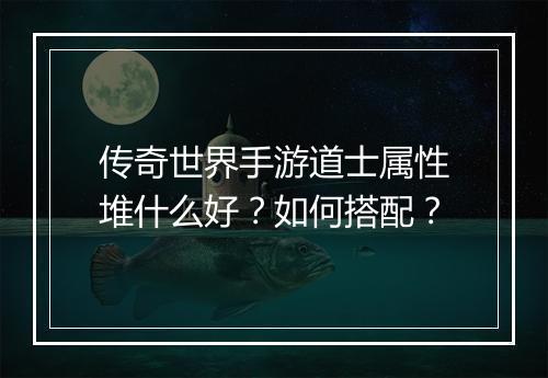 传奇世界手游道士属性堆什么好？如何搭配？