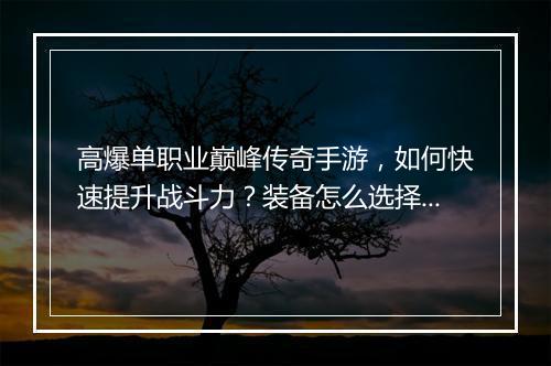 高爆单职业巅峰传奇手游，如何快速提升战斗力？装备怎么选择？