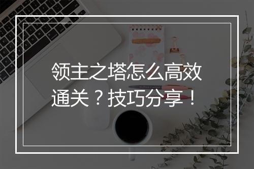 领主之塔怎么高效通关？技巧分享！