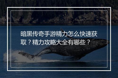 暗黑传奇手游精力怎么快速获取？精力攻略大全有哪些？
