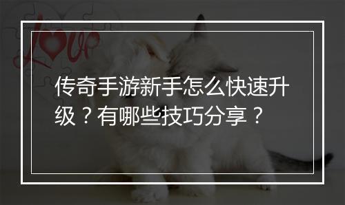 传奇手游新手怎么快速升级？有哪些技巧分享？