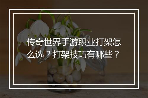 传奇世界手游职业打架怎么选？打架技巧有哪些？