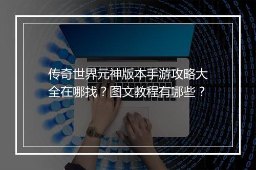 传奇世界元神版本手游攻略大全在哪找？图文教程有哪些？