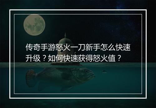 传奇手游怒火一刀新手怎么快速升级？如何快速获得怒火值？