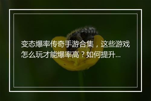 变态爆率传奇手游合集，这些游戏怎么玩才能爆率高？如何提升？