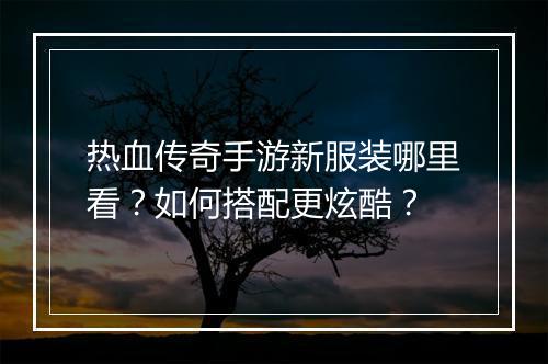 热血传奇手游新服装哪里看？如何搭配更炫酷？