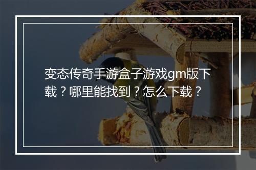 变态传奇手游盒子游戏gm版下载？哪里能找到？怎么下载？
