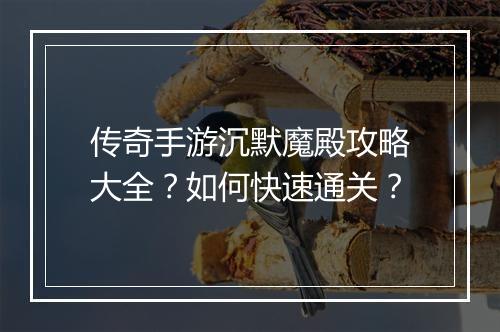 传奇手游沉默魔殿攻略大全？如何快速通关？