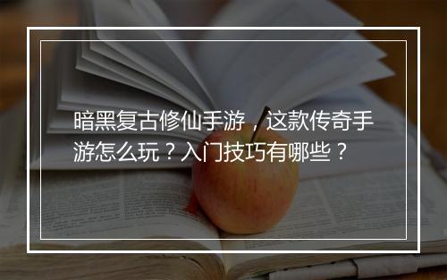 暗黑复古修仙手游，这款传奇手游怎么玩？入门技巧有哪些？