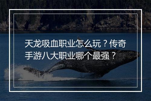 天龙吸血职业怎么玩？传奇手游八大职业哪个最强？