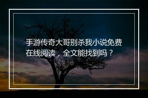 手游传奇大哥别杀我小说免费在线阅读，全文能找到吗？