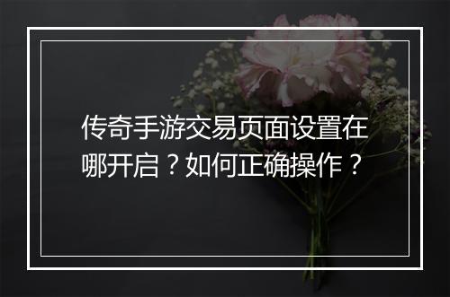 传奇手游交易页面设置在哪开启？如何正确操作？