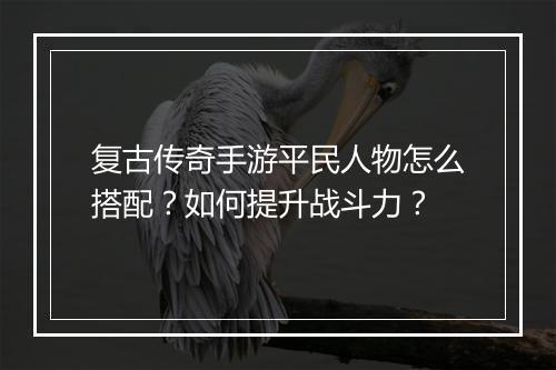 复古传奇手游平民人物怎么搭配？如何提升战斗力？