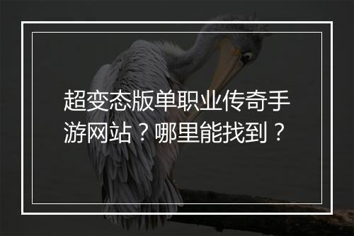 超变态版单职业传奇手游网站？哪里能找到？