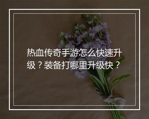 热血传奇手游怎么快速升级？装备打哪里升级快？