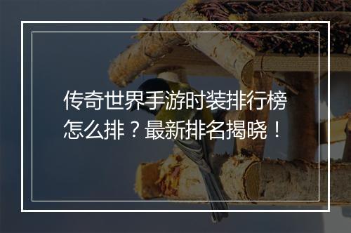 传奇世界手游时装排行榜怎么排？最新排名揭晓！