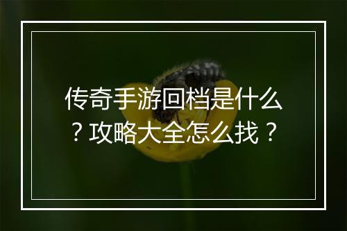 传奇手游回档是什么？攻略大全怎么找？