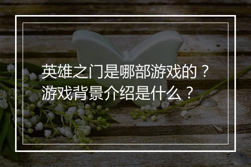 英雄之门是哪部游戏的？游戏背景介绍是什么？