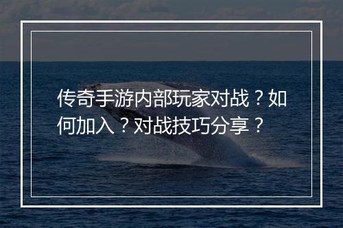 传奇手游内部玩家对战？如何加入？对战技巧分享？