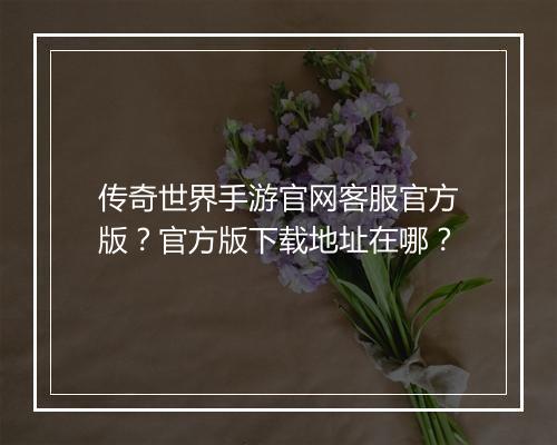 传奇世界手游官网客服官方版？官方版下载地址在哪？